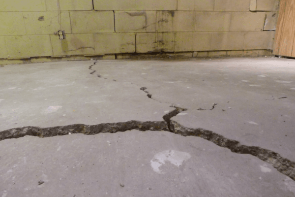 sunken concrete due to water damage. 