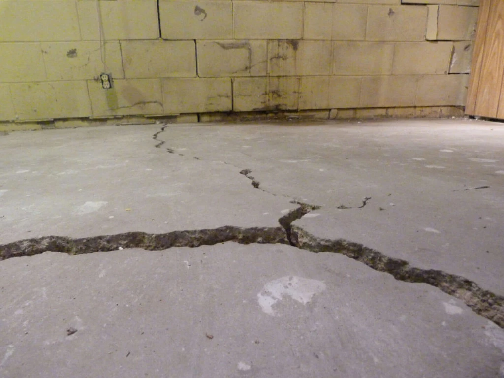 Cracked interior concrete slab