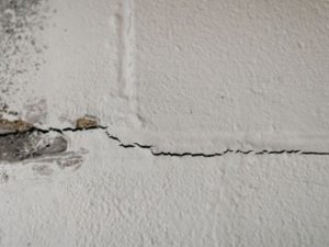 Bricks with a horizontal crack running through.