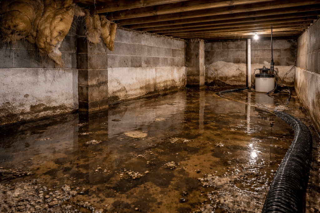 water in crawl space after heavy rain