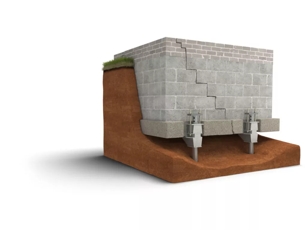 Cross-section rendering of a foundation with push piers