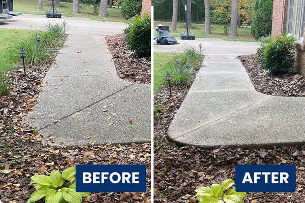 Before and after polylevel service on sidewalk. 